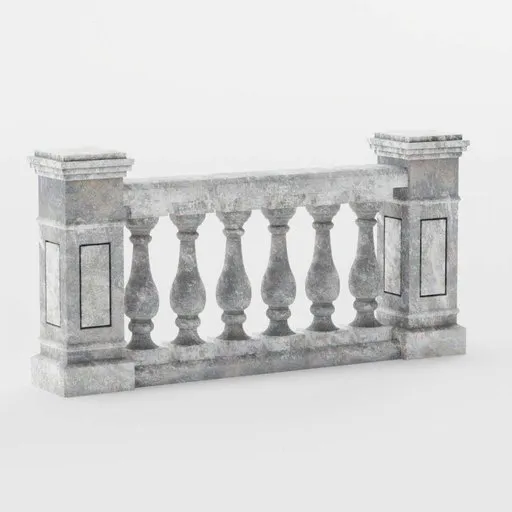 3D rendered Roman-Greek style stone balustrade suitable for street scenes, designed in Blender.