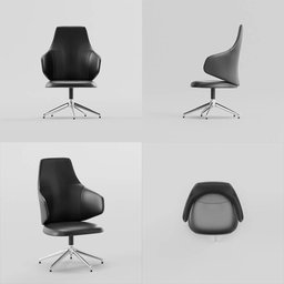 "Black leather seat chair with sleek dark fur and highly detailed rounded forms, modeled after B&T Design's Mentor. 2K textures included and rendered in Redshift using Blender 3D."
