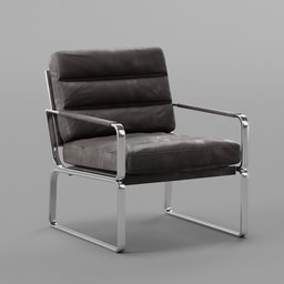 "Modern armchair with leather seat and metal frame - 3D model for Blender 3D. Architectural render, polished, and styled with a slight minimal touch. Perfect for contemporary interior design."