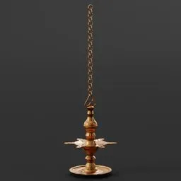 Detailed 3D render of a traditional Kerala ceiling lamp with intricate design, optimized for Blender 3D artists.