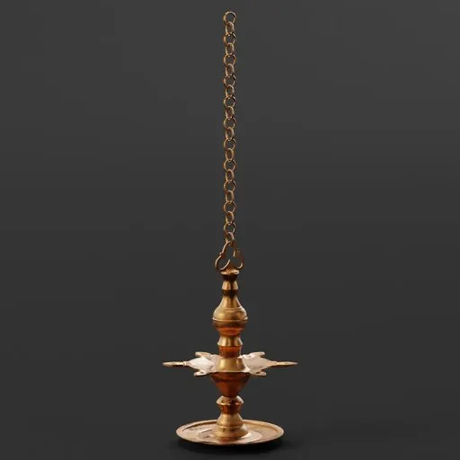 Detailed 3D render of a traditional Kerala ceiling lamp with intricate design, optimized for Blender 3D artists.