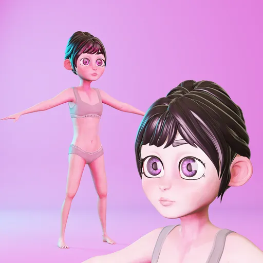 Stylized Cartoon Kid Girl – Rigged Base Mesh (Rigify)