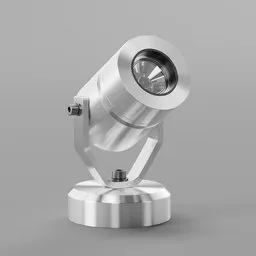 High-quality 3D rendering of a stainless steel LED spotlight, designed for Blender with IES lighting support, showcasing durability and waterproof features.