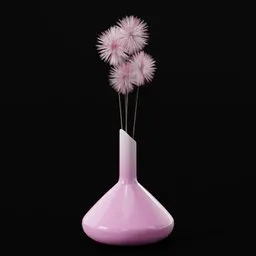 3D rendered pink vase with delicate dandelion fluffs, compatible with Blender for digital artistry and design.