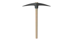 Detailed 3D pickaxe model with textured handle and metal head, suitable for Blender rendering.