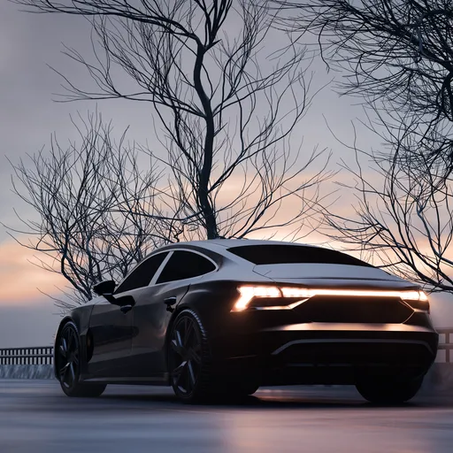 Hyperrealistic car on Highway at Night