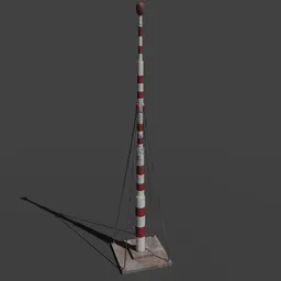 "Fantasy 3D model of an old radio tower with red and white striped pole, created in Blender 3D. This high-quality textured model, with 19k vertices, evokes a Soviet yard aesthetic and features a unique design with a height of 1km. Perfect for industrial-exterior scenes in Blender 3D projects."
