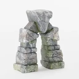 "Low-poly, game-ready stone arch gateway with 2k PBR textures in Blender 3D. Inspired by inuit heritage and featuring flying buttresses and large pillars, this landmark model is perfect for game design and architectural visualization."