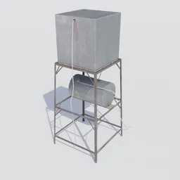 Realistic 3D model of a metal water tank with detailed texture and low poly count, perfect for game asset in Blender.