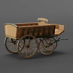 "Late 19th Century style wagon with rigged wheels and front undercarriage for Blender 3D. Perfectly designed for game engines, this low polygon asset features a detailed wooden seat and back flap. Ideal for virtual fighters, download now and rate it today!"