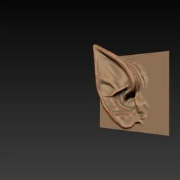 Detailed sculpted ear using ER Ear Brush 13 for 3D modeling, ideal for creature design in Blender 3D.