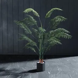 Alt text: "Areca artificial palm 150 cm 3D model for Blender 3D: Realistic potted palm plant with sleek lines and a vertical orientation. Ideal for architectural visualization and product shots. Created using Blender 3D software."