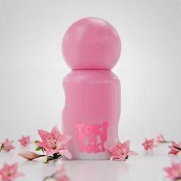 Pink Perfume Bottle with Flower Petals