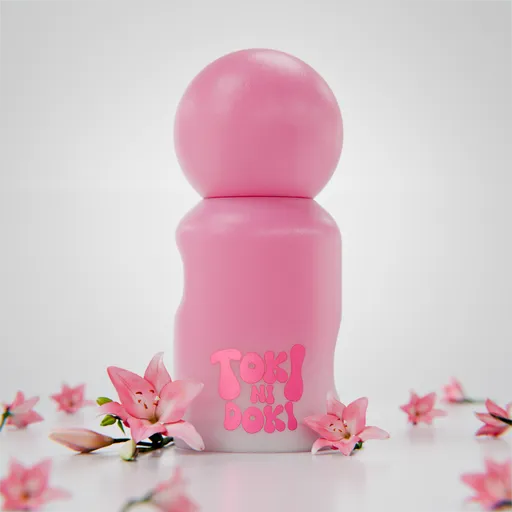 Pink Perfume Bottle with Flower Petals