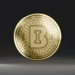 Detailed 3D rendered Bitcoin coin, available in multiple finishes including gold, ideal for Blender 3D graphics projects.