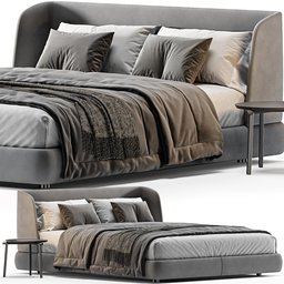 "Bed MisuraEmme Virgin 3D model with grey and dark theme, couch and table, attractive body with stylized dynamic folds, inspired by Gentile Tondino. Perfect symmetrica body shape, rendered in high-quality and available in Blender format. Dimensions of bed: 188 X 228 X 90,6 H, with 374.275 polys."