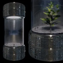 Detailed 3D Blender model of a futuristic gardening capsule with sprinkler and LED indicators.