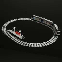 High-quality 3D model of simplified metro liner train on tracks, ideal for Blender architectural renderings.