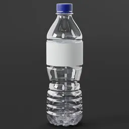 Detailed plastic water bottle 3D model with refractions and inner water, created in Blender.