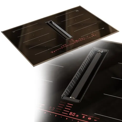 Realistic Blender 3D model of an induction cooktop with vent, rendered in Cycles, available in .blend format, showcased at an angle.