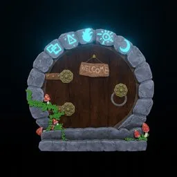 "Discover the enchanting 'Dream Gate' 3D model for Blender 3D, featuring a wooden door with a magic spell icon and intricate details. Created by 3D artist Jacob Esselens, this photorealistic piece was sculpted and textured in Substance Painter. Perfect for side-scrolling 2D platformers, fantasy games, and more."