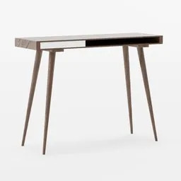 "Roswell Solid Wood Study Table, a sleek and retro-futuristic desk with a drawer, designed for Blender 3D. Perfect for character design, computer desks, and study rooms."