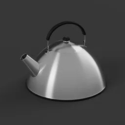 Highly detailed silver 3D kettle render, perfect for Blender 3D projects and container modeling visualization.