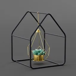 Detailed 3D render of geometric hanging terrarium with succulent for Blender modeling reference