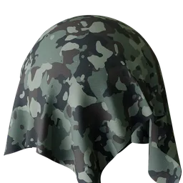 High-quality PBR Green Camouflage fabric texture for 3D modeling in Blender and other software.