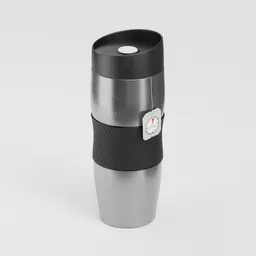 High-poly 3D Blender model of a sleek insulated thermo bottle with tea bag accessory.
