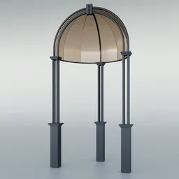 "Blender 3D model of a metal arch with a glass dome and bronze statue. Inspired by Thornton Oakley, the constructivism-style architecture features golden pillars and outdoor lighting. Perfect for exterior designs in the "exterior-other" category."
