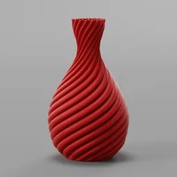 Red twisted design 3D model vase for Blender rendering, minimalist aesthetic.