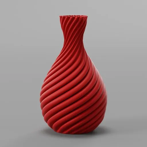 Red twisted design 3D model vase for Blender rendering, minimalist aesthetic.