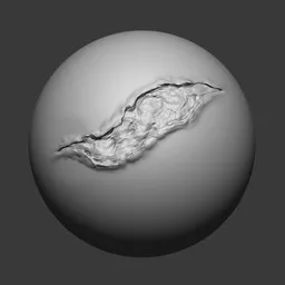 3D sculpting brush imprint of medium open wound for realistic human and creature model detailing in Blender.