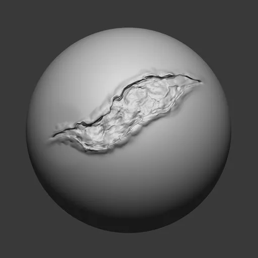 3D sculpting brush imprint of medium open wound for realistic human and creature model detailing in Blender.