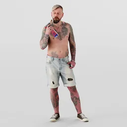 Angry Tattooed Man Smoking