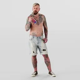 Angry Tattooed Man Smoking