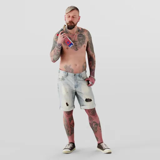 Angry Tattooed Man Smoking
