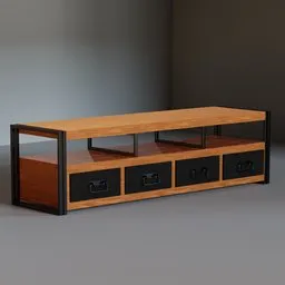 High-quality 3D model of a modern TV Console, featuring a clean, detailed mesh and UV-unwrapped surface, customizable for Blender.