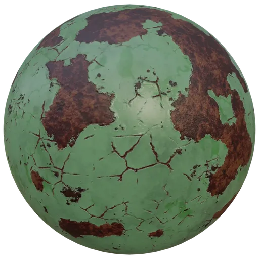Rusty green metal texture with chipped paint effect, ideal for realistic PBR material rendering in Blender 3D.