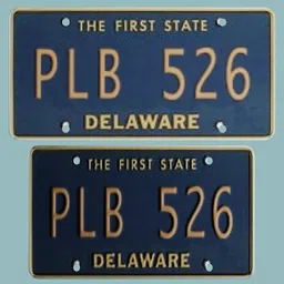 3D modeled Delaware license plate PLB 526 for cars, suitable for general vehicle renders in Blender 3D.