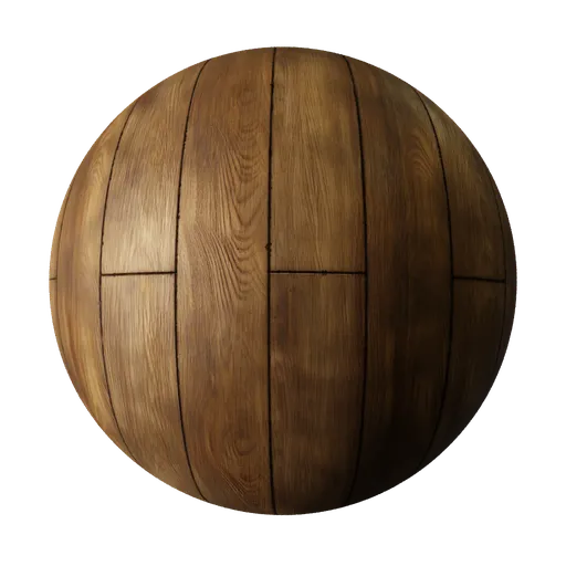 2K PBR Aged Oak Wood Floor material with detailed displacement, tile-breaking mix, and dirt AO for a vintage look in Blender 3D.