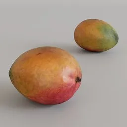 Realistic 3D scanned Kent mango model, ideal for Blender rendering, showcasing detailed textures and accurate fruit shading.