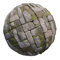 High-resolution 4K mossy stone tile texture for 3D modeling in Blender with realistic shadows and highlights, suitable for various applications.