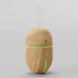 Realistic wooden air humidifier 3D model with steam, designed for Blender rendering.