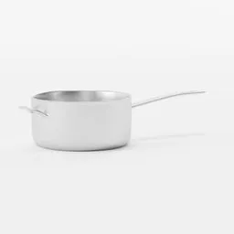 High-quality 3D render of a metallic saucepan with handle, ideal for Blender 3D projects.