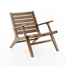 3D rendered teak slat lounge chair for patio or garden, Blender compatible, detailed craftsmanship.