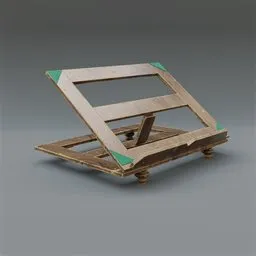 "Antique wooden book stand, vintage style, 3D model for Blender 3D. Inspired by 19th-century Scandinavian design and constructed with Japanese influences. Perfect for tabletop miniatures and art stations."