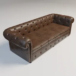 Detailed 3D model of a vintage leather Chesterfield sofa with tufted upholstery, ideal for Blender rendering.