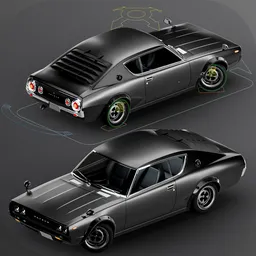 Datsun 240 GT 3D Model Rigged Car